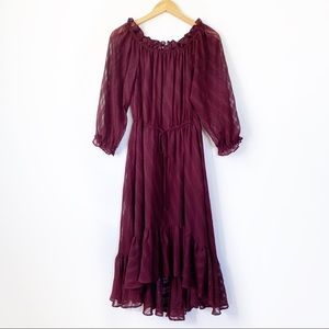 Nanette Lepore Burgundy Ruffle Midi Dress Size 8